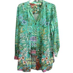 Soft Surroundings Luau Garden Top Tank Set Size S Green Floral Flowy Sheer